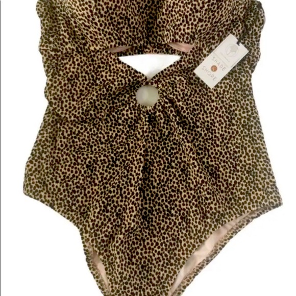 NWT Shade & Shore 36DD leopard animal print swimsuit underwire with cut out - Picture 2 of 7